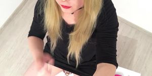 Blonde sissy smokes a cigarette and plays with dick in chastity
