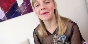 Adorable Perfect Teen Lucette Nice on Casting with Fat Guy, Multiple Or