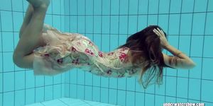Lucy Gurchenko strips underwater and shows hairy vagina