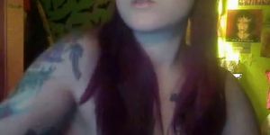 EMO babe eats cum of small cock on webcam - video 3