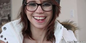 Cute babe in glasses gets her ass nailed