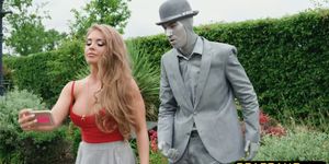Living statue fucks cock hungry slut with his huge cock (Alessandra Jane)