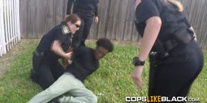 Horny female officers love sucking the black dudes balls