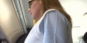 Asian guy and college white girl on bus