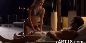 Poolside striptease of luxury babe - video 1