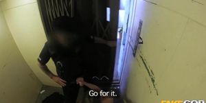 Fake Cop Leggy office slut fucks cop in an elevator