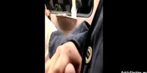 Tricky dick flash in public train to MILF who watching