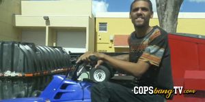 Milf cops take bike rider to their private spot and make him drill their coochies