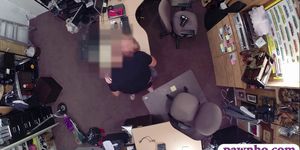 Tight tramp drilled by pawn dude in the back office