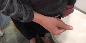 Solo serking off cute cock in toilet