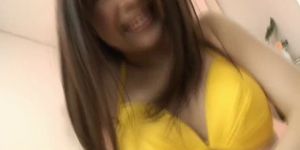 ALL JAPANESE PASS - Rina Koizumi Asian teen in yellow bikini gets hairy pussy stimulated with fingers