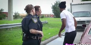 Hot bitches in police uniforms are having hard outdoor sex with black stud