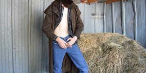 Hung Redneck Country Boy Cowboy Secretly Fucking in the Barn - Boots Trench Coat Hat