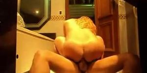 Slut rides with cock in her ass