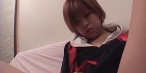 Shy Japanese school cutie cunt teased with panties on