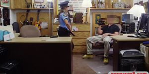 Police officer gets rammed by pawn dude at the pawnshop