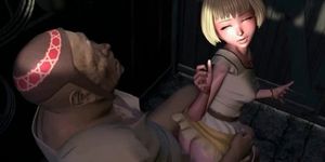 Blond anime meisje geneukt door een grote lul in bed