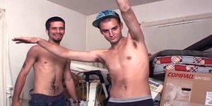 STRAIGHT BOYS FUCK - Photographer slut blows before plowed by hung straight guys