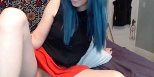 Busty blue haired teen masturbates with a fat dildo p1 - video 2