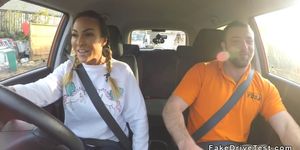 Huge tits blonde fucks in driving school