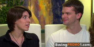 Swapped swinger couples are having sex in a lusty room
