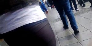 hunting around town for girls bums in wetlook leggings - video 1