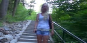 Real amateur eurobabe riding cock outdoors
