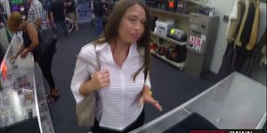 Slutty brunette babe fucked in the pawnshop for cash