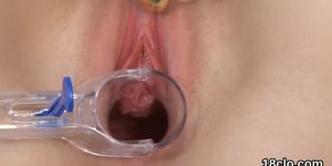 Sultry girl is gaping narrow slit in close up and cumming
