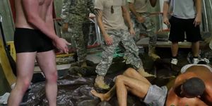 Army cadet tastes warm jizz after anal