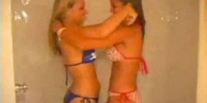 Two amateur teens showering together