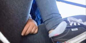 naughty teen rubs pussy on bus