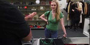 Charming blonde gets fucked in the shop