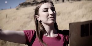 Weird couple rough smashed a nerdy hitchhiker teen (Gracie May Green)
