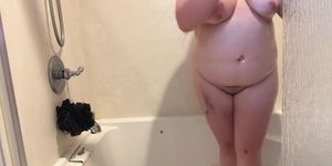 Cum and watch a cute chubby girl shower and play with herself