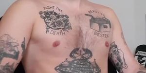 Tattooed Big Cock Guy Shoots Thick Load