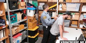 A teen caucasian male was escorted to the backroom
