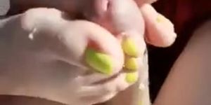 Lime green toes footjob
