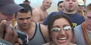 College coed takes out her tits on beach