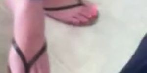 Candid Blonde MILF Sexy Feet and painted Toes in Flip Flops - video 1