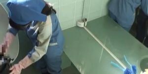Asian toilet attendant cleans wrong part1 - video 1