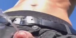 Hands free flaccid precum shot on my horny hike