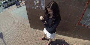 Pulled amateur drenched with cum in public