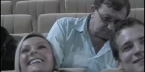 Perverted blonde likes her tits touched in the cinema