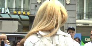 Nude blonde in strait jacket in public (Mitsuki Sweet)