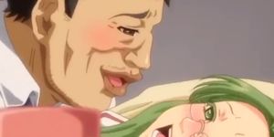 Green-haired Anime Girl Drilled by Fat Man