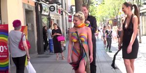 Busty cutie body painted in public (Sienna Day)
