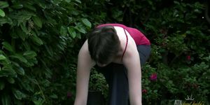 Aunt Judy's - Inara Byrne does some yoga workouts and strips outdoors