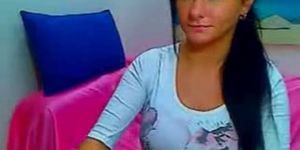 Busty brunette gets naked in front the webcam - video 1
