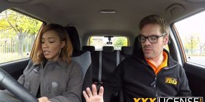 A very sexy ebony babe Kiki Minaj fucks her driving instructor in the car